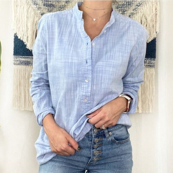 J. Crew Tops - J.Crew Crosshatch Tunic Popover Shirt Heather Blue 100% Cotton